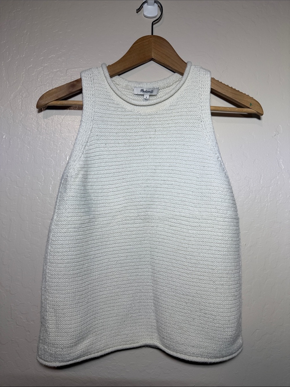 Madewell Cream Knit Crewneck Rolledneck Cutaway Crochet Tank Top Sweater S